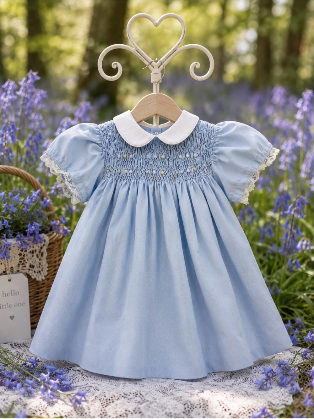 Vintage Smocked Light Blue Peter Pan Collar Dress for Girls size 18 months